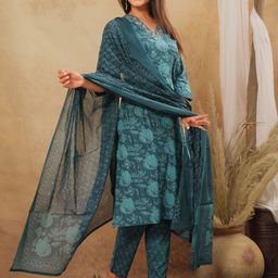 ARANGETRAM Women Floral Yoke Design Regular Sequinned Kurta with Trousers & With Dupatta image 3