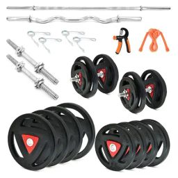 Kakss Home Gym Combo Metal Rubber Weight Plates 30mm Hole 5ft Straight Rod Set (Black) Size - 30KG-image-4