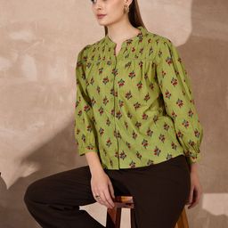 all about you Floral Printed Mandarin Collar Cotton Top-image-37