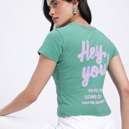 glitchez Intelligent Letters Print Pure Cotton Crop T-shirt-image-81