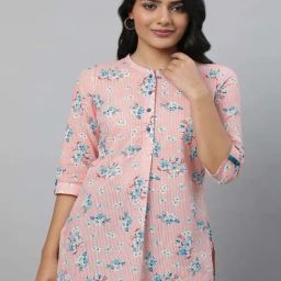 Aurelia Peach Cotton Printed Straight Short Kurti-33