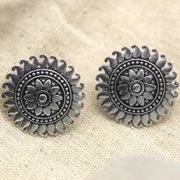 Teejh Reva Circle Silver Oxidized Stud Earrings-6