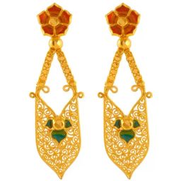P.C. Chandra Jewellers 22k Gold Meenakari Floral Work Dangler Earrings-13