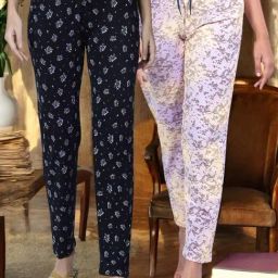 Kryptic Purple & Navy Cotton Relaxed Fit Printed Lounge Pants - Pack of 2-image-37