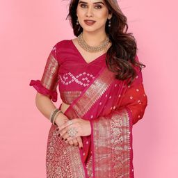 Taavi Jacquard Weave Silk Pure Zari Border Tie & Dye Saree-picture-34