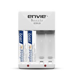 ENVIE High Speed Wall Plug Charger ECR 20 for AA & AAA Ni-mh/Ni-cd Rechargeable Batteries | 2000MA Output Current | with 2 AA2800 Ni-mh Batteries (ECR2028002PL) image 1