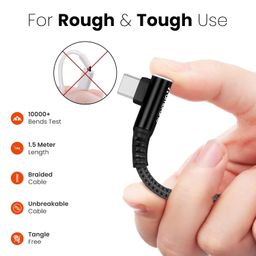 Ambrane 2 in 1 Type-C & Micro USB Cable with 3A Fast Charging Mobile Cable, 480 mbps Data Sync, Quick Charge 3.0, 1.5m Braided Cable, Compatible with All Type-C & Micro USB Devices (ABDC-10, Black) image 4