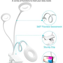 libtit Flexo LED Desk with Clip [3 Colour Modes Adjustment 5 Brightness Levels] 1800 mAh Rechargeable 20 LED 2 in 1 Reading Light Clamp Lamp, 360° Flexible USB Type C Reading Lamp Touch Control image 4