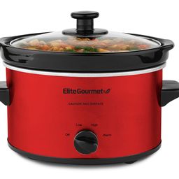elite gourmet MST-275XR# Electric Oval Slow Cooker, Adjustable Temp, Starters, Sauces, Stews & Dips, Dishwasher Safe Glass Lid & Crock (2 Quart, Metallic Red) image 1