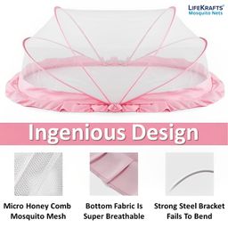 LifeKrafts Foldable Baby Mosquito Net, Bottomless Net for Infants, for Safe & Easy Use | Ensures Your Baby's Safe Sleep 135 x 65 x 65cms, for Babies & Toddlers (0 to 24 Months) - Baby Pink image 3