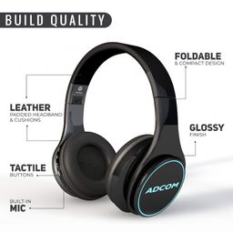 Adcom Luminosa Stereo Bluetooth Wireless Over Ear Headphones with Mic RGB LED Lights, 15 Hours Battery Life, Passive Noise Cancellation and Equalizer Function (Black) image 3