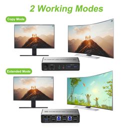 Dual Monitor HDMI Displayport KVM Switch 2 Computers 4K 60Hz, 4 USB 3.0 Ports HDMI Displayport KVM Switcher for 2 PCs Sharing Keyboard, Mouse, Printer, and Scanner, Supports Extended/Copy Mode image 3