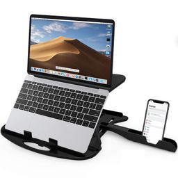 STRIFF Adjustable Laptop Tabletop Stand Patented Riser Ventilated Portable Foldable Compatible with MacBook Notebook Tablet Tray Desk Table Book with Free Phone Stand (Black) image 1