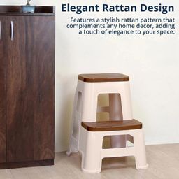 oaknest unboxing furniture OAKNEST STL31 Multi-Colour 2-Step HeavyDuty Plastic Multi Purpose Stool for Home,Office and Kitchen Use (Color : Brown/Beige ; Count : 1 Piece) image 4