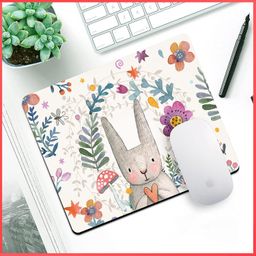 wolpin Mouse Pad for Laptop PC, Notebook, MacBook Pro Air, Gaming Computer (26 x 21 cm), Anti-Slip Rubber Base Mousepad, Rabbit image 1