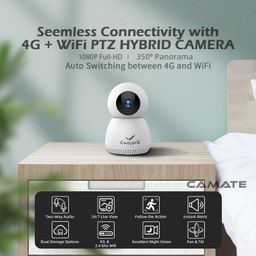 camate your security companion Camate Hybrid 4G Sim Based + Wi Fi Based 3MP Smart Indoor CCTV Camera | Baby Monitoring Surveillance | Motion Detection & Tracking | Night Vision | 2-Way Audio | Support 256GB Micro SD Card image 3