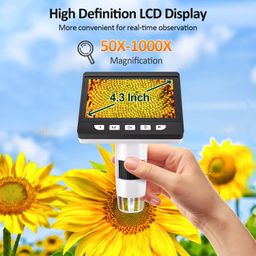 Labcare LCD Digital Microscope 50X-1000X Zoom HD 2MP USB Microscope 4.3 inch Screen with 8 Adjustable LED Light Video Camera, 2600mAh Battery & 8GBG TF Card by Labcare image 2