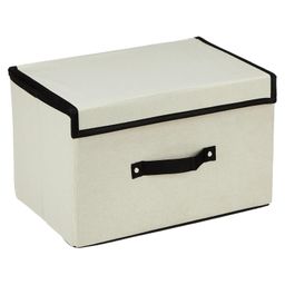 Amazon Brand - Solimo Large Storage Box with Lid | Foldable Storage Bin | Wardrobe Organizer for Clothes | Front Handle & Sturdy | 38 x 25 x 25 cm (Cream) image 1