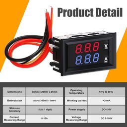Ds Robotics® 0.28" LED Voltmeter Ammeter, Red and Blue Digital Multimeter Display Voltage Current Tester, DC 0-100V 50A Dual Display Detector Voltage Current Meter Panel Amp Volt Gauge image 3