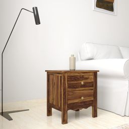 Amazon Brand - Solimo Mehraab Bedside Table with Two Drawers (Solid Sheesham Wood, Natural Finish) image 1