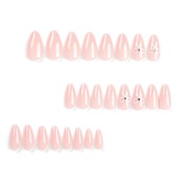Gloss & Go 24 Reusable Artificial Fake Nail Set| Base Pink White Bow Glossy Nails| Lightweight & Long Lasting| Quick Fix For Festivals & Special Occasions image 2