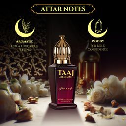 BELLAVITA TAAJ Jannat Unisex Long Lasting Attar for Man and Woman 12ml | Cinnamon, Oud, Cedar, Patchouli and Tonka Bean | Non-Alcoholic Roll On | Ideal Gift image 2