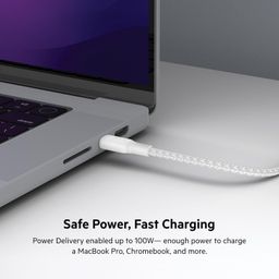 Belkin USB-C to USB-C Braided 6.6 feet (2 meters) 100W PD, Fast Charge and Sync Type C Cable for iPhone 15 Series, Macbook, USB-C Laptops, other USB-C Devices, USB-IF certified – White image 2