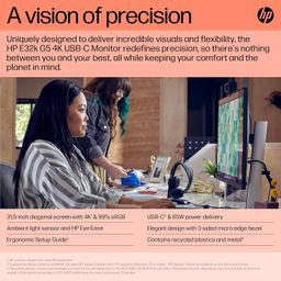 HP E32k G5 32 inch USB-C 4K Display, On-Screen Controls; Single Power ON; Anti-Glare; Height Adjust/Tilt/Swivel/Pivot Eye Ease; Ambient Light Sensor image 4