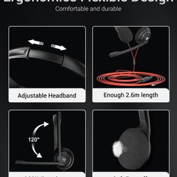 NUBWO USB Headset with Microphone for Laptop PC, headphones with Noise Cancelling Microphone for Computer, On-Ear Wired Office Call Center Headset for Boom Skype Webinars, In-line Control, Lightweight image 4