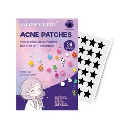 GLOW CUPID Hydrocolloid Acne Patches with Tea Tree Oil & Calendula | 36 Patches | Fast Healing | Absorbs Pus & Oil | Blemish Spot Treatment | Invisible, Waterproof & Skin-Friendly Pimple Patches (Black Star Shape- 36 Patches) image 1