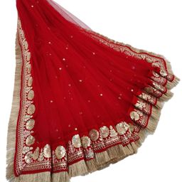 navti creations Wedding Bridal Net Dupatta With New Multicolored Embroidery Border With Kiran Frill (Stone work, 2.25m) image 1