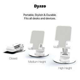 Dyazo Desktop Mobile Stand/Cell Phone Mount with 360° Heavy Rotational Base Height Adjustment Foldable Multiple Adjustment Angles, for Tablets & Phone 4 inch to 10 inch (White) image 3