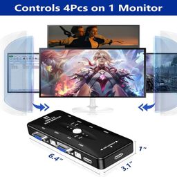 black crown 4-Port USB 2.0 KVM VGA Switch Box Switcher, Small PC Switcher, 4 Port, Computer Switcher for Keyboard and Mouse, USB Mouse/Keyboard, Monitor Controls 4 Computers with Only 1 Set. image 5