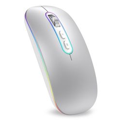 cimetech Dual Mode (BT 5.1+2.4G) Wireless Mouse for Laptop, 1200 DPI Portable Lightweight Rechargeable Mouse with LED Lights, Compatible with Mac OS/Windows/Chrome OS - Silver image 1