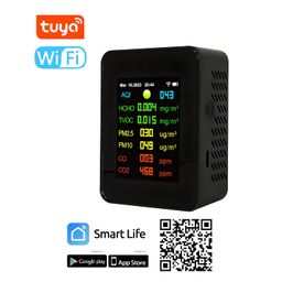 DeWire 9-in-1 WiFi Air Quality Monitor with Smart Life App - Color Display AQI Detector for HCHO/TVOC/PM2.5/PM10/CO/CO2 with Visual Indicator for Home, Bedroom, Car and Office image 2