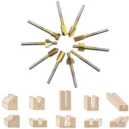 Homdum 10 Pcs 3Mm 1/8" Shank Hss Router Bit Attachment For And Other Mini Rotary Tool Titanium Coated Woodworking Engraving Tool Pack Of 10. - Straight image 4
