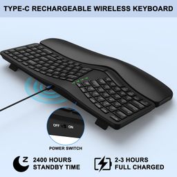 QUASIO Ergonomic Wireless Keyboard, Wave Keys Bluetooth/2.4G Split Design Ergo Wireless Keyboard with Cushioned Palm Rest, Multi-Device, Rechargeable, for Multi-OS, Windows/Mac/Android image 4