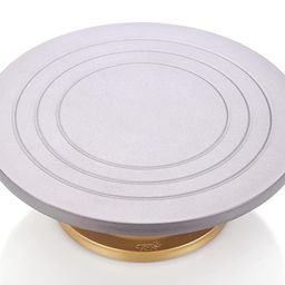 TEX-RO Cake Decorating and Icing Turntable/Serving Stand, Signature Edition 360° Smooth Rotating Cake Stand, Silver Top & Golden Bottom, 12 Inch (30 cm) Diameter Fiber Cake Turntable (Silver,Gold) image 3