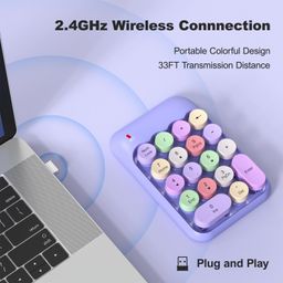 MOWUX Wireless Number Pads, Cute Colorful Numeric Keypad Numpad Portable 2.4 GHz Financial Accounting Number Keyboard Extensions, 10 Key Number Numpad for Laptop Desktop, PC (Purple Colorful) image 2