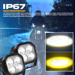 carzex Carzex® 4 LED Ultra Mini Projector Fog Light Bar with White/Yellow DRL Pods | Metal Body | for Cars, Bikes, Scooty | Set of 2 with USB On/Off Switch | Fog Lamp Auxiliary Light image 3
