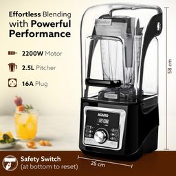 AGARO Imperial Professional Blender, Low Noise, 2200W Powerful Copper Motor, 2.5L Capacity, 6 Pre-set With Pulse, Adjustable Speed & Timer, Stainless Blades, Blending, Shakes, Smoothies image 4