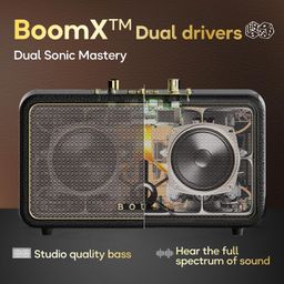 Boult Newly Launched Retroamp Z40 with 40W Bluetooth Speaker with Dual Dynamic Drivers, 14Hrs Playtime, Rugged Leather Body, Type-C Charging, Karaoke Mic Input, BTv 5.3 Portable Speaker (Royal Gold) image 4