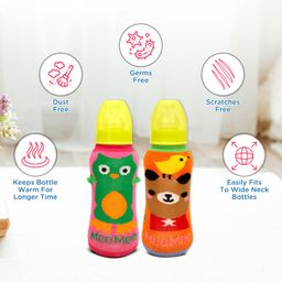 Mee Mee Soft Plush Stretchable Baby Feeding Bottle Cover with Cute Animated Overall Print (Pk-2) Multicolour image 4