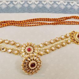 Women's Gold-Plated Matha Patti - Sheeshphool - Bridal Jewellery - Mathapatti With Borla - Rajasthani Style Jewellery (25 * 4 * 1.5 Cm) image 3