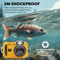 photo4less Kodak PIXPRO WPZ2 Rugged Waterproof Shockproof Digital Camera 16MP 4X Optical Zoom 1080P Full HD Video, 2.7 LCD (Yellow), 32GB SD Card, Black Compact Camera Case, Floating Strap, Bundle (7 Items) image 4
