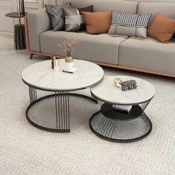 CROWN ART SHOPPEE Round Coffee Table, Modern Minimalist Table, Balcony Coffee Table Side Table Combination, Marble Small Round Table and Rock Board Small (3T-2) image 3