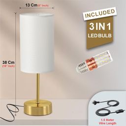 Lamp master Modern Bedside Table Lamp with 3 Color – Includes 3-in-1 LED Bulb, Cylinder Fabric Lampshade, Gold Base, Switch Control – for Bedroom, Living Room, Desk Lamp, Home & Office image 4
