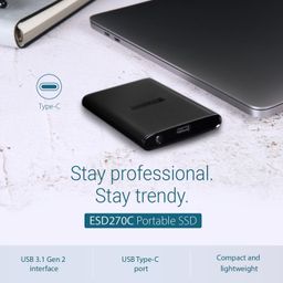 Transcend 270C 500GB Portable SSD - up to 520 MB/s - USB 3.1 Gen 2, USB Type C to USB Type A/USB Type C to USB Type C - External Solid State Drive - TS500GESD270C image 3