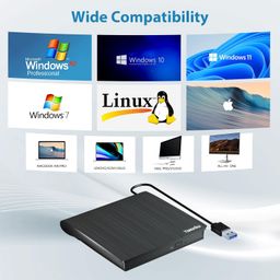 Yaeonku External CD DVD Drive, USB 3.0 Portable CD DVD +/-RW Optical Drive, DVD/CD ROM Rewriter Burner, Compatible with Laptop Desktop PC Windows Linux OS Mac image 2