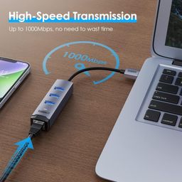 GAROGYI USB 3.0 to Ethernet Adapter, 4 in 1 Multiport Hub with Gigabit RJ45 & 3 x USB 3.0 Ports, LAN Network Adapter for Laptop PC MacBook iMac Surface XPS Chromebook Windows Linux MacOS and More image 3